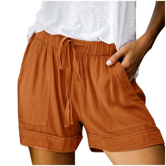 Landzoo Women'S Shorts Solid Color Elastic Waist With Pockets And Drawstring Summer Cozy Soft Women Shorts Size XL Orange