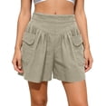 thumbnail image 1 of Landzoo Women'S Shorts Solid Color Elastic Waist With Pockets Summer Casual Women Lighrweight Shorts Size M Khaki, 1 of 5