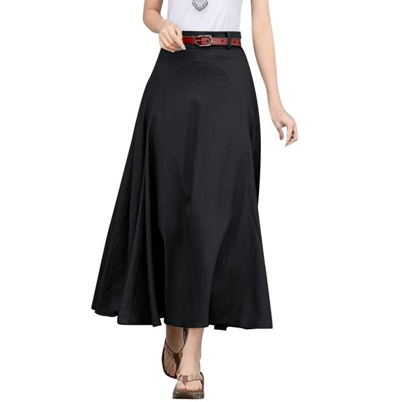 Landzoo Women'S Skirts Solid Color Elastic Waist Summer Loose Fit Women A-line Skirt Size 2XL Black