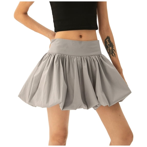 Landzoo Women'S Skirts Solid Color Elastic Waist Summer Loose Fit Women Bubble Skirt Size XL Grey