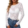 thumbnail image 1 of Landzoo Women'S T-Shirt Floral Sheer Lace Long Sleeve Crew Neck Tops Summer Casual Women Tees Size XL White, 1 of 6