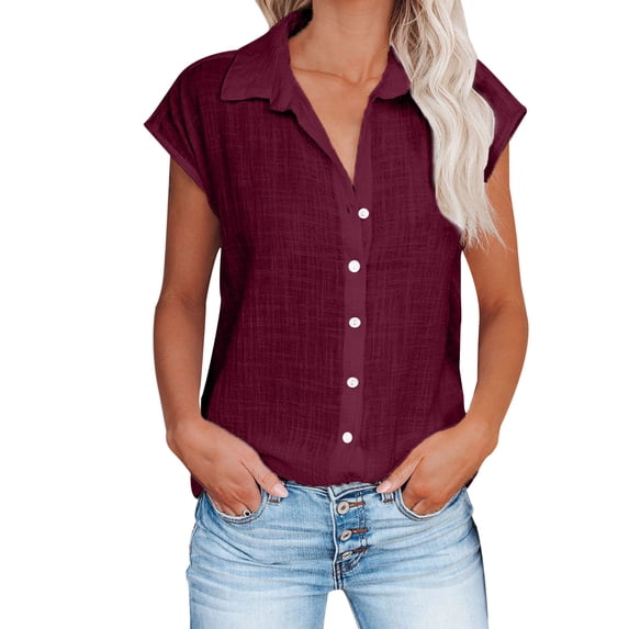 Landzoo Women'S T-Shirt Solid Color Short Sleeve Notch Neck Tops Summer Casual Women Tees Size 2XL Red