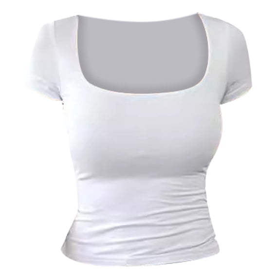 Landzoo Women'S Tees Solid Color Short Sleeve U-Neck T Shirt Summer Quick Dry Women Shirt Size 2XL White