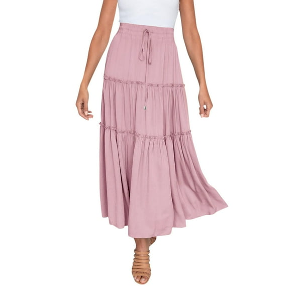 Landzoo Women’s Elastic High Waist Boho Maxi Skirt Ruffle A Line Swing Long Skirts Comfortable Casual Women's Skirt