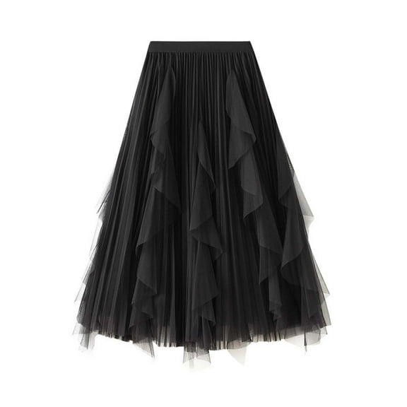 Landzoo Women's Fashion High Waisted Ruffled Mesh Skirt Women's Mid Length Pleated Skirt Cozy Distinctive Women's Skirt