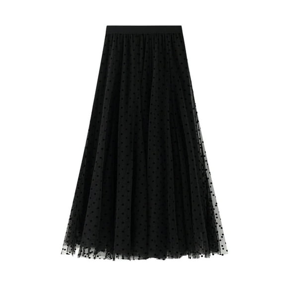 Landzoo Women's Flocked Polka Dot Mesh Skirt A Line tail Skirt Midi Skirt Beautiful Casual Women's Skirt
