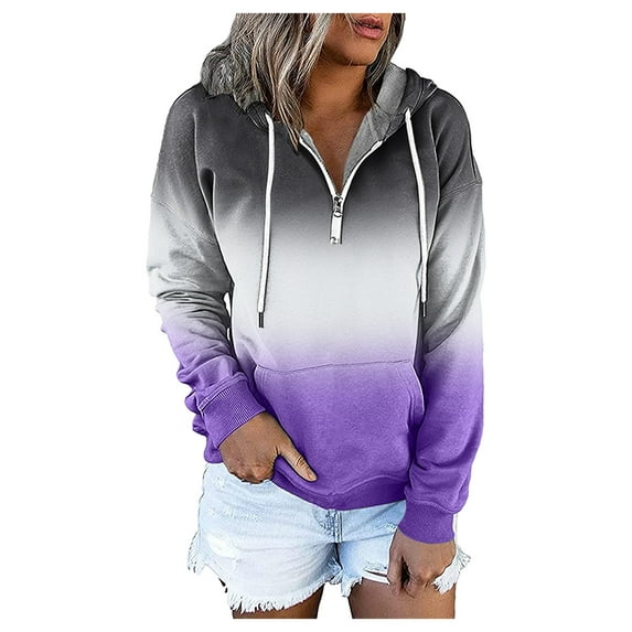 Landzoo Women's Gradient Prints Hoodies And Sweatshirts Long Sleeve Casual Zipper Pullover Clothes With Pocket Warm Breathable Women's Hoodie