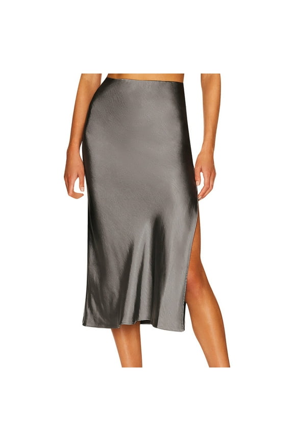 Women's Satin Skirt Elastic High Waisted Solid Color Slit MIDI Skirt Comfortable Fashionable Women's Skirt