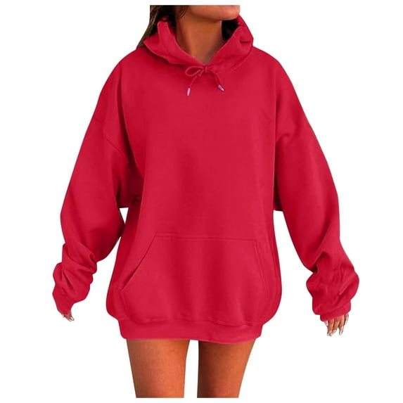 Landzoo Women's Solid Color Drop Shoulder Hoodie With Pockets Comfortable And Stylish Sweatshirt Top Warm Cozy Women's Tops