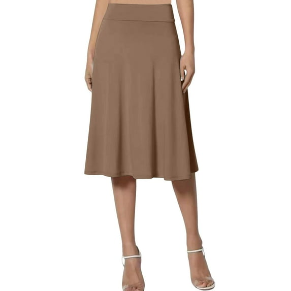 Landzoo Women's Solid Lightweight Flare Midi Pull On Closure Skirt Comfortable Casual Women's Skirt