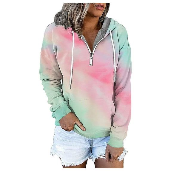 Landzoo Women's Tie-dye Prints Hoodies And Sweatshirts Long Sleeve Casual Zipper Pullover Clothes With Pocket Warm Breathable Women's Hoodie