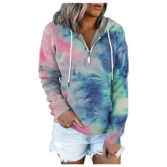 Landzoo Women's Tie-dye Prints Hoodies And Sweatshirts Long Sleeve Casual Zipper Pullover Clothes With Pocket Warm Breathable Women's Hoodie