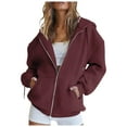thumbnail image 1 of Landzoo Womens Casual Solid Color Long Sleeve Zipper Hooded Coat Pocket Sweatshirt Tops Features: Warm Breathable Women's Hoodie, 1 of 4