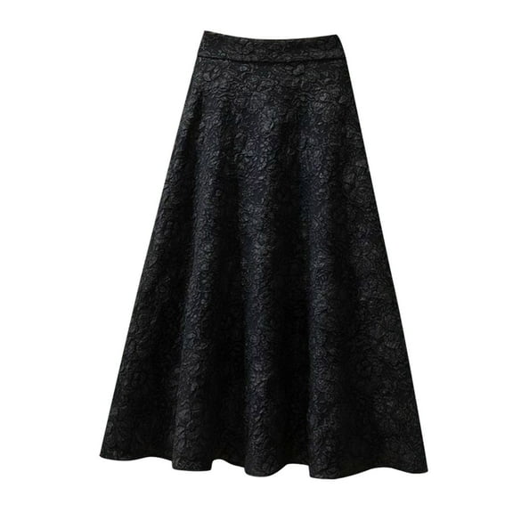 Landzoo Womens Flower Jacquard High Waist Skirt Midi Swing Skirt Comfortable Casual Women's Skirt