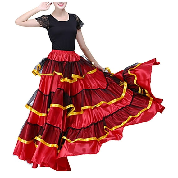 Landzoo Womens Spanish Bull Dance Skirt Belly Dance Skirt Big Swing Skirt Comfortable Casual Women's Skirt
