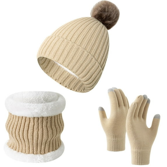 Landzoo Womens Winter Hat Scarf Glove Set Lined Knit Hat Warm Long Scarf Winter 3 PC Set Warm Fashionable Adult Scarf Hat Glove Set