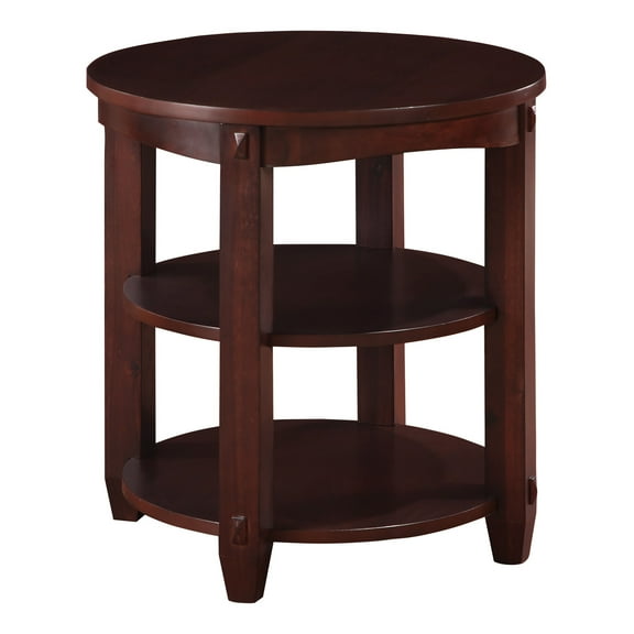 Lane 3-Shelf Round End Table in Espresso  Wood Finish