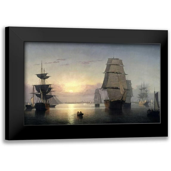 Lane, Fitz Hugh 14x10 Black Modern Framed Museum Art Print Titled - Boston Harbor, Sunset