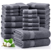 LANE LINEN 100% Ring Spun Cotton Bath Towel Set of 24 - Gentle, Breathable Softness, Fast-Drying Wear - Cool Grey