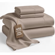LANE LINEN Queen Size Sheets 450 Thread Count - 100% Cotton Bed Sheets, Silky Soft Sateen Bedding, 15" Deep Pocket, Cooling Sateen Comfort - Taupe