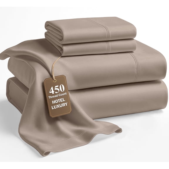 LANE LINEN Queen Size Sheets 450 Thread Count - 100% Cotton Bed Sheets, Silky Soft Sateen Bedding, 15" Deep Pocket, Cooling Sateen Comfort - Taupe