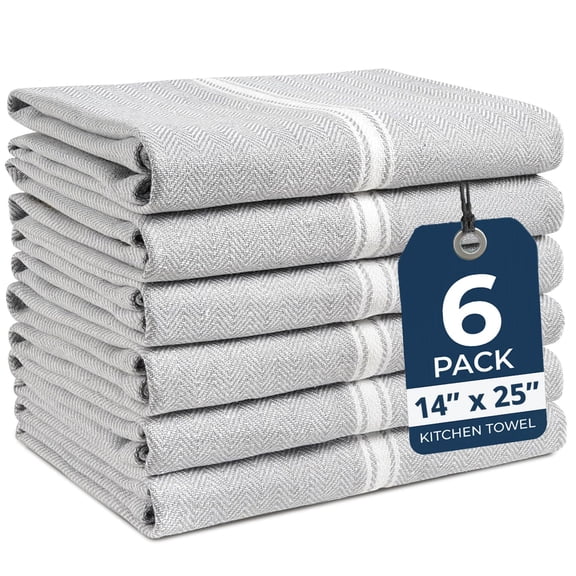 LANE LINEN 6 Pack Grey Dish Towels - 100% Cotton Kitchen Towels and Dishcloth Set, Soft and Durable, Lint Free - Grey