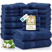 LANE LINEN 24 Pc 100% Ring Spun Cotton Towel Set - Luxuriously Thick & Fluffy, Long-Lasting Weave - Navy