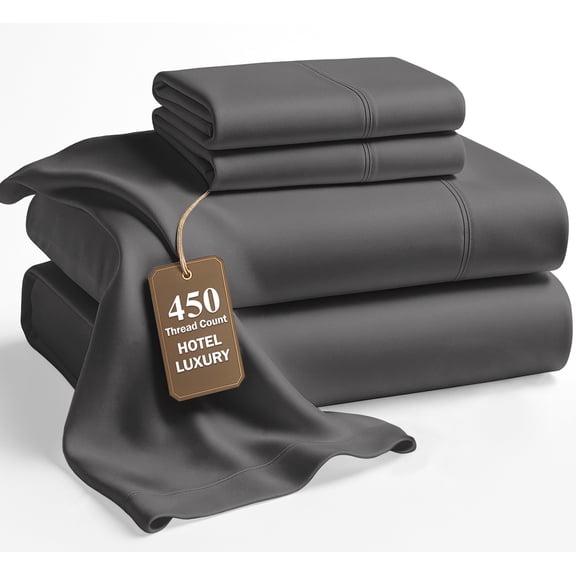 LANE LINEN 100% Cotton Sheet Set - California King Sheet Set 450 Thread Count, Smooth & Silky Sateen Weave, Fully Elasticized 15" Deep Pocket - Charcoal