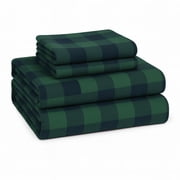 Lane Linen Cotton Flannel Sheets King Size - Brushed for Extra Softness - King Size 100% Cotton Sheets Set Flannel - Warm & Cozy Flannel Cotton Bed Sheets, 15" Deep Pocket - Buffalo Checks Green