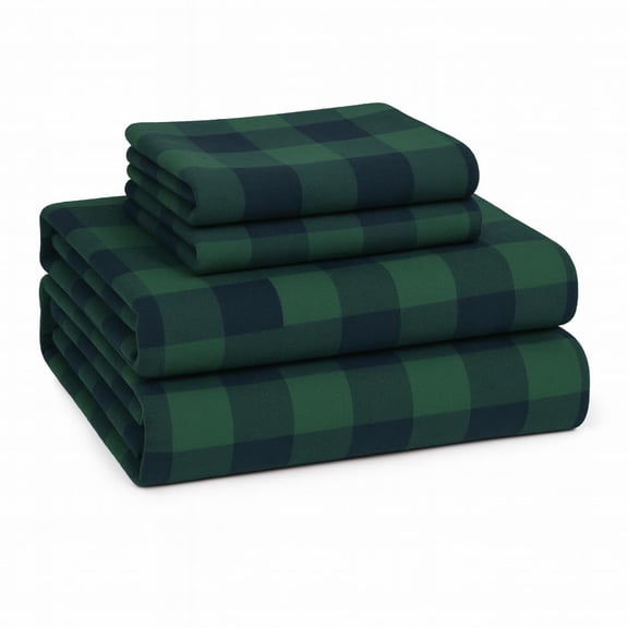 Lane Linen Cotton Flannel Sheets King Size - Brushed for Extra Softness - King Size 100% Cotton Sheets Set Flannel - Warm & Cozy Flannel Cotton Bed Sheets, 15" Deep Pocket - Buffalo Checks Green