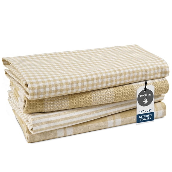 Lane Linen Dish Towels Set of 4 - Kitchen Hand Towels, Highly Absorbent, 100% Cotton, 18x28 Tea Towels - Beige