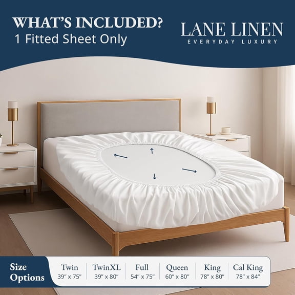 Lane Linen  Egyptian Cotton Queen Size Fitted Sheet Only (61"x81" + 16") - Elegant Sateen Weave, Ultra Soft, Breathable, Highly , Deep Pockets Upto 17" - White