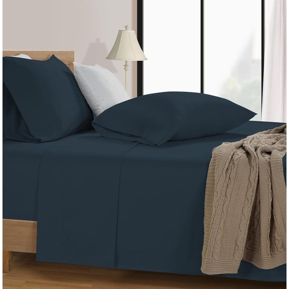 Full Size Bed Sheets Set - 600 Thread Count Full Sheet Set - Cotton Sheets Full Size Bed Set, Soft Cotton Bed Sheet Set, Sateen Weave Hotel Sheets, Luxury Full Sheet Set - Estate Blue