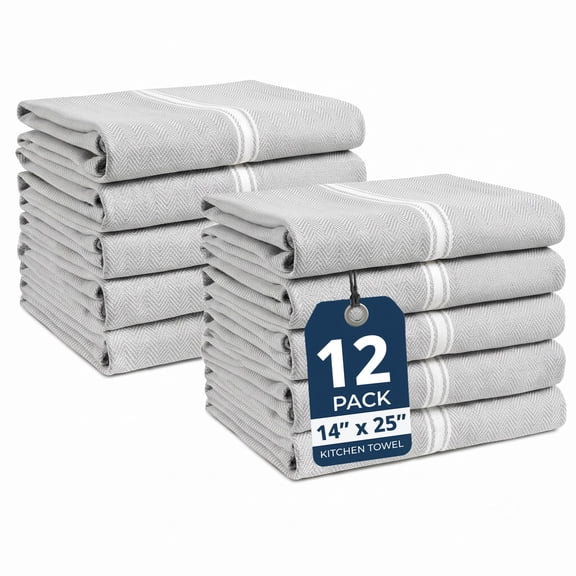 LANE LINEN 12 Pc Kitchen Towels and Dishcloths Set - Grey Dish Towels, 100% Cotton, Super Absorbent - Grey