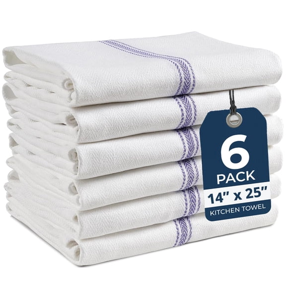 LANE LINEN 6 Piece 100% Cotton Dish Cloths and Towels Set - Blue Kitchen Towels, Absorbent, Quick Dry - Blue Stripe