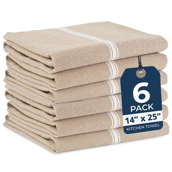 LANE LINEN 6 Piece Beige Dish Towels Set - 100% Cotton Kitchen Towels for Drying, Super Absorbent - Beige