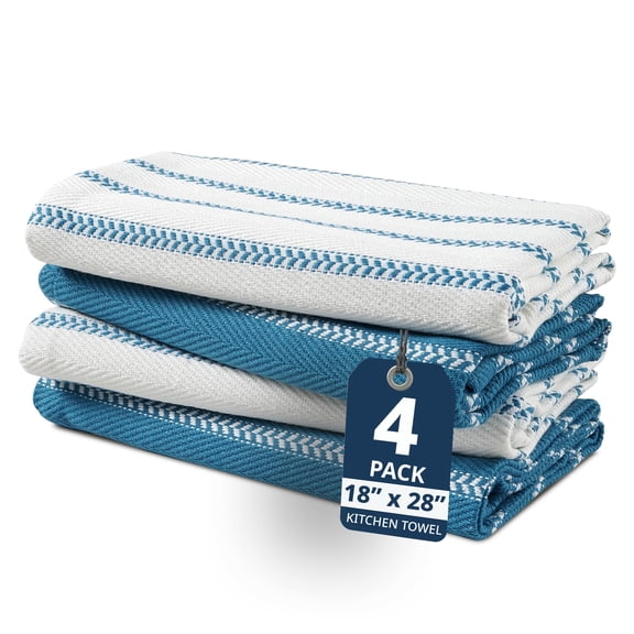 Lane Linen Kitchen Towels Set - Pack of 4 Cotton Dish Towels for Drying Dishes, 18"x 28", Lightweight & Fast-Drying Tea Towels - Blue Saphire