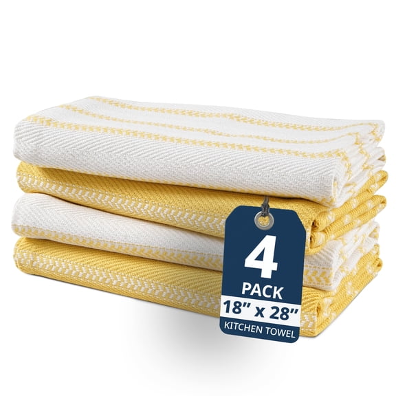 Lane Linen Kitchen Towels Set - Pack of 4 Cotton Dish Towels for Drying Dishes, 18"x 28", Soft & Fast-Drying - Lemon Yellow