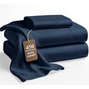 LANE LINEN 450 Thread Count Twin Size Sheet Set - 100% Cotton Bed Sheets, Silky Smooth Sateen Finish, 15" Deep Pocket, Cooling Sateen Comfort - Estate Blue