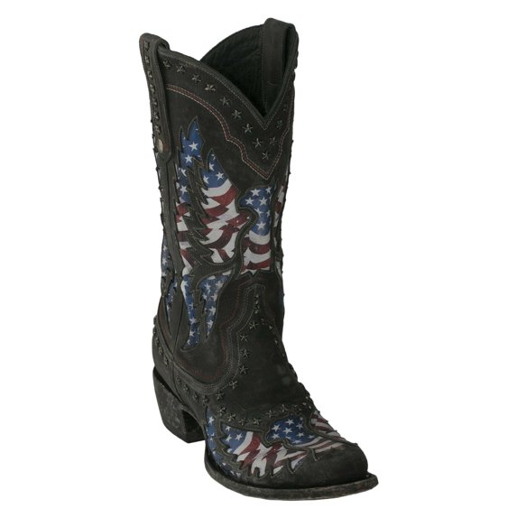 Lane Men's Distressed Jet Black Old Glory Stone Washed Boots MB0006B