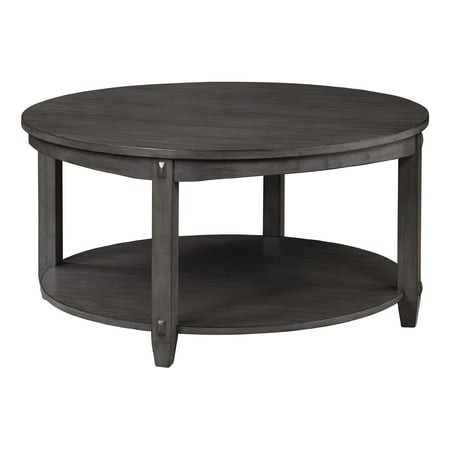 Lane Round Coffee Table with Lower Shelf in Slate Gray Wood Finish