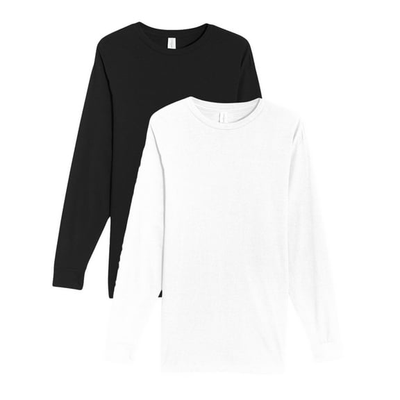 Lane Seven Heavyweight Long Sleeve T-Shirt, Heavy Tee Shirt 100% Ringspun Cotton Crewneck Tee (Black+White 2 Pack, 3XL)