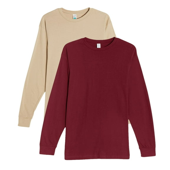 Lane Seven Heavyweight Long Sleeve T-Shirt, Heavy Tee Shirt 100% Ringspun Cotton Crewneck Tee (Mushroom+Burgundy 2 Pack, 3XL)