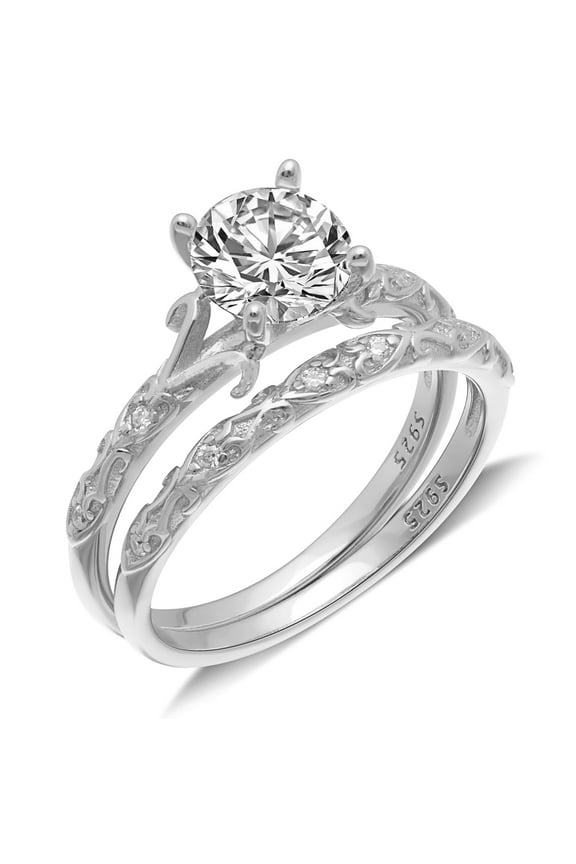 Lanelle Wedding Ring Set for Women Sterling Silver Engagement Ring Matching Band by Ginger Lyne Collection