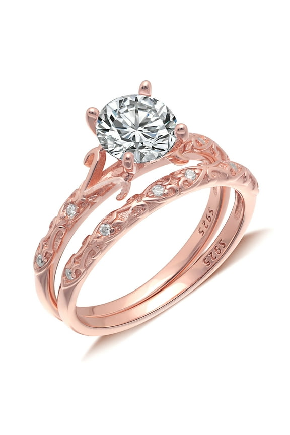 Lanelle Wedding Ring Set for Women Sterling Silver Engagement Ring Matching Band by Ginger Lyne Collection