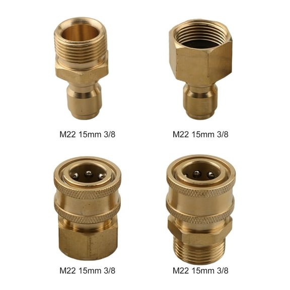 Lanfini 4pcs Brass Quick Connect Adapter Set M22-15mm/14mm 3/8" 1/4" for Pressure Washer Hose with Male Female Connectors