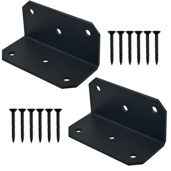 Lanfini Metal L Angle Brackets 90 Degree Corner Joint for Wood Furniture 4x4x2 Inch with Screw Holes Black Heavy Duty Support Bracket