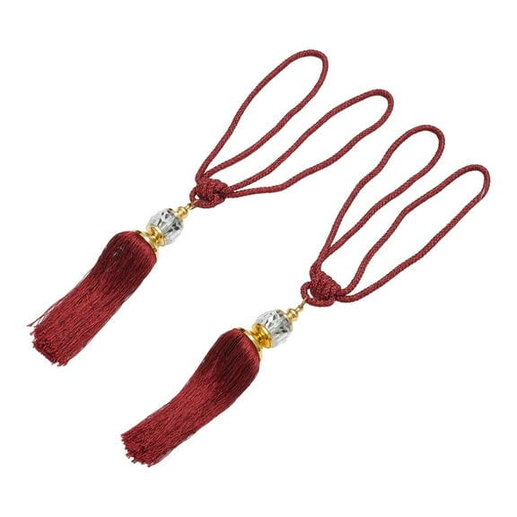 Lanfini Simple, Modern, European Tassel Tiebacks with Beaded Ball Burgundy Tiebacks (2 Count)