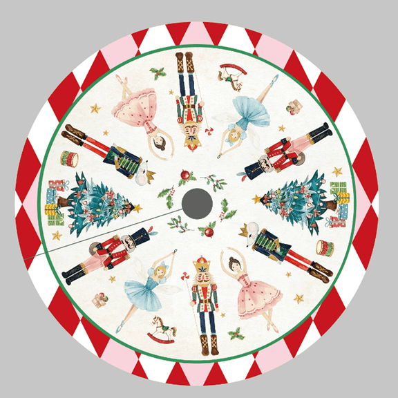 Lanfubeisi Nutcracker Christmas Tree Skirt, 48 Inch Watercolor Ballerina & Soldier Holiday Tree Mat for Xmas Home Party Decorations