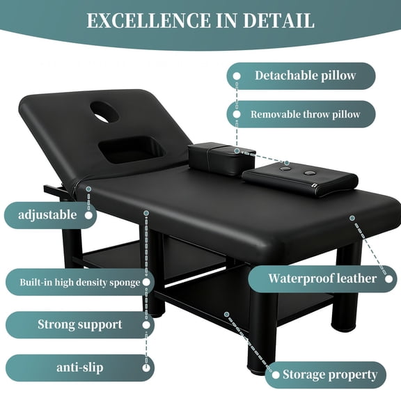 Lanfys 2-Section Folding Massage Table - 4-Inch Professional Lightweight Design, Reinforced Wooden Legs, Heavy-Duty Metal Frame, Suitable for Treatment Tables, Physical Therapy Tables,